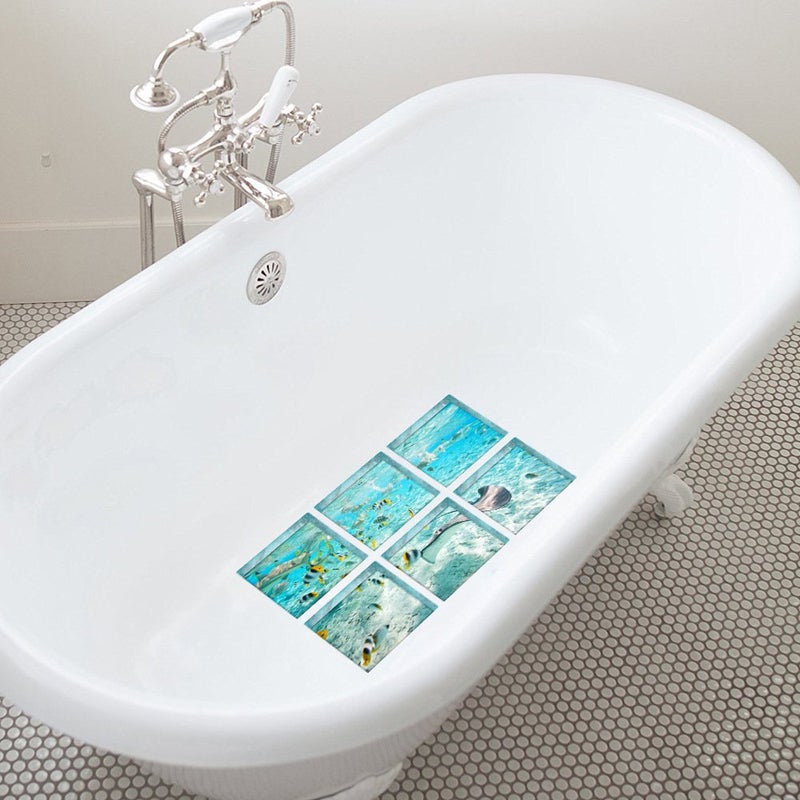 ChezMax The Underwater World Bath Treads Sticker Safety Decals Non Slip Bath Tub Tattoos Tub Stickers Tub Decals Non Slip Bathtub Stickers Tub Appliques 6 Pcs 5.9" X 5.9" - Image 4